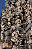 Elaborate figures carved in stucco decorate the ancient stupas, Kakku Buddhist Ruins. Shan State in Myanmar (Burma).